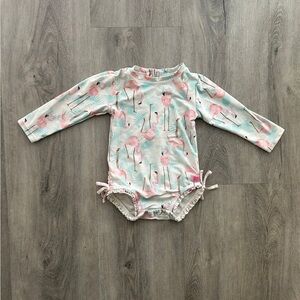 Ruffle butts Long Sleeve One-Piece Swimsuit with Pink Flamingo Print